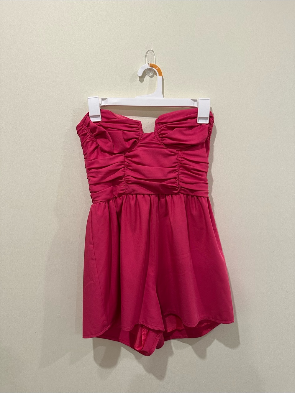 REVOLVE Pink Strapless Ruched Romper